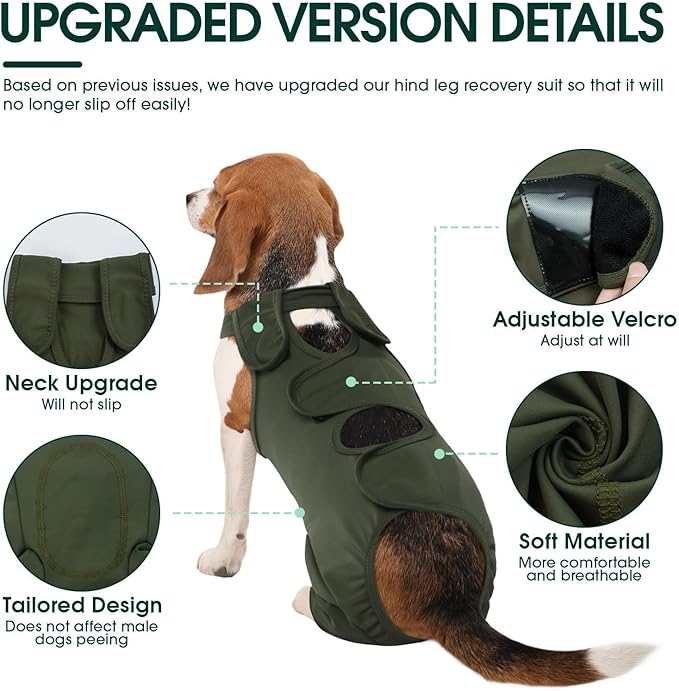Kuoser Thigh Wound Protective Sleeve for Dogs, Surgery Recovery Suit for Rear Legs, Recovery Sleeve for Female Male Dogs, Onesie After Surgery, Pet Surgical Suit for Spay Neuter, Green S