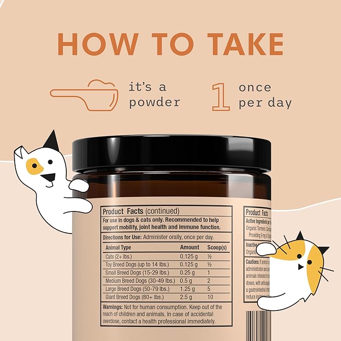 Bark & Whiskers Organic Curcumin, 2.64 Oz. (75 g), 300 Scoops, Promotes Mobility & Joint Health, Veterinarian Formulated, Non-GMO, Certified USDA Organic, Dr. Mercola