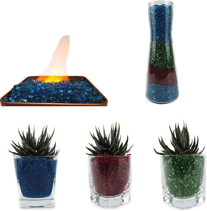 Lustering Decorative Round Glass Marbles and Pebbles - Glass Gems for Fire Pit Crafts, Resin Art, Vase Filler, Fish Tank, Aquarium Decoration - 3-6mm, 1-Pound Cobalt Blue