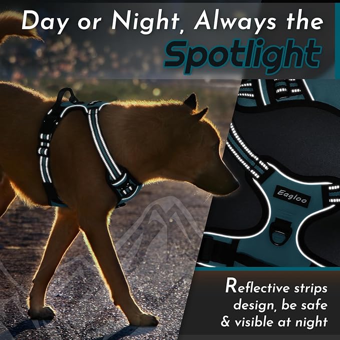 Eagloo Dog Harness Small Sized Dog, No Pull Service Vest with Reflective Strips and Control Handle, Adjustable and Comfortable for Easy Walking, No Choke Pet Harness with 2 Metal Rings, Dark Green, S