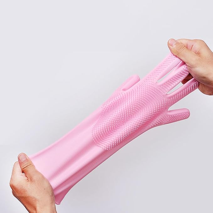 Pet Grooming Gloves,Heat-Resistant Silicone Gloves with High-Density Teeth for Enhanced Massaging and Bathing of Dogs and Cats (Pink, 2 Pair)