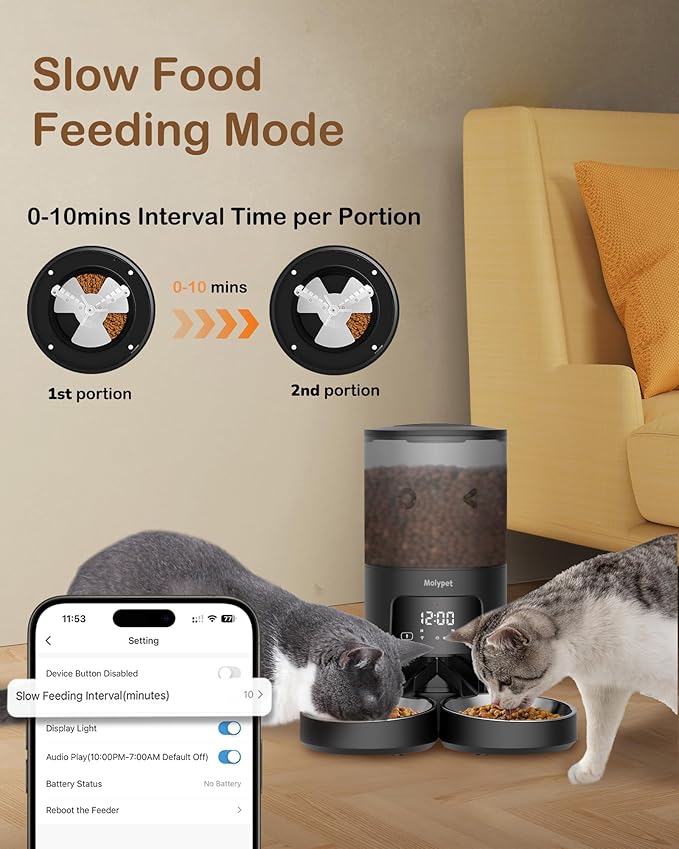 Automatic Cat Feeder 2 Cats - 5G WiFi Pet Feeder with APP Control, 6L Dry Food Dog Feeder with Blockage Alarms, 1-10 Meals Per Day