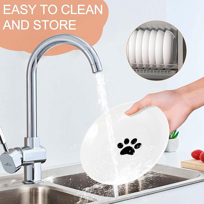 6 Pack Cat Food Bowl, Ceramic Cat Bowls, Anti Whisker Fatigue Cats Bowl Set,5.5 Inches Shallow Wide Kitten Plates for Food and Water (Cat's Paw Style)