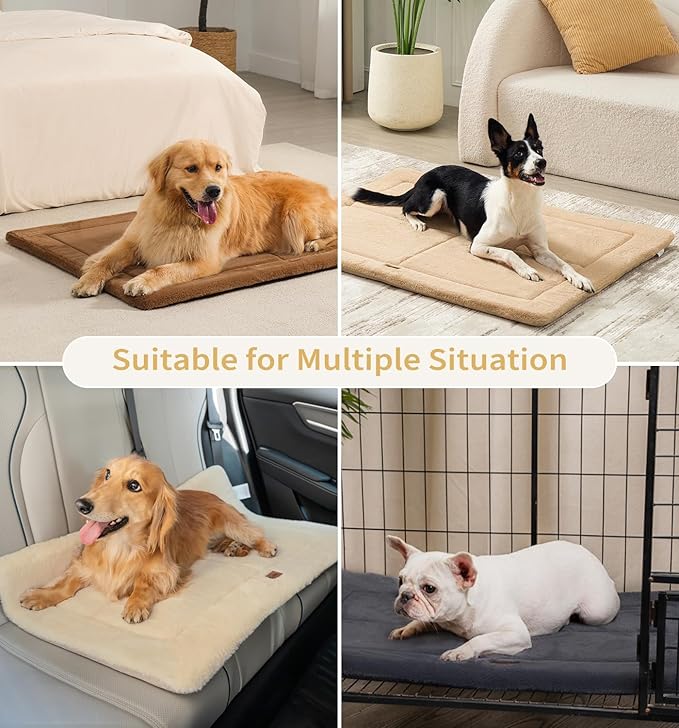 MADE 4 PETS Dog Crate Pad Bed for Small Dogs, Washable & Reversible, Anti-Slip Kennel Mat for Cozy Sleeping, Soft Fluffy Dog Bed for Indoor & Outdoor Use, 24"x18", Beige