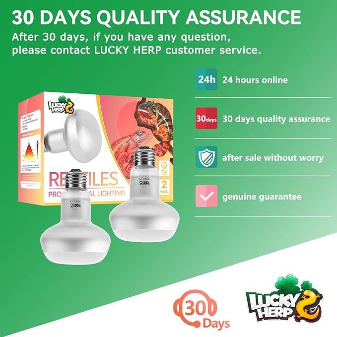 LUCKY HERP Intense Heat Lamp Bulbs for Reptiles 75W 2 Pack, UVA Daylight Reptile Heat Lamp, Reptile Basking Heat Light Bulb for Amphibian, Tortoise, Bearded Dragon, Lizard, Turtle, Snake Heating Use