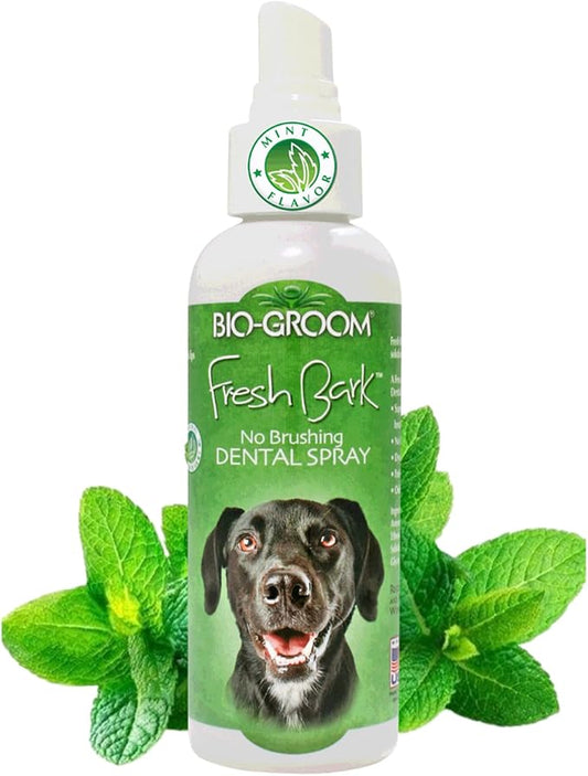 Bio-groom Fresh Bark Dog Breath Freshener - No Chew Dental Spray for Dogs & Cats, Teeth Cleaning Oral Care for Plaque & Tartar, No Brushing Required, Made in The USA - Mint, 4 fl oz