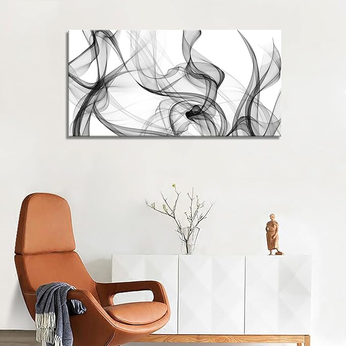XXMWallArt FC3875 Abstract Wall Art Light Streak Black and White Abstract Line Canvas Wall Art for Living Room Bedroom Bathroom Office Wall Decor
