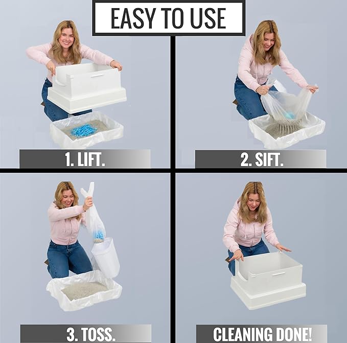 V2 Deluxe Cat Litter Box Starter Kit, Includes 56ct Disposable Standard Sifting Liners, White