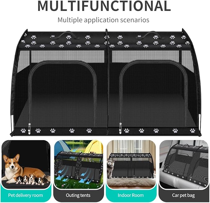 Double Cat Car Travel Carrier, Twin Compartment Show House Cat Cage/Condo,Portable Pet Crate for 2 Cats Travel Double Dog Crate Set for Long Distance Travel