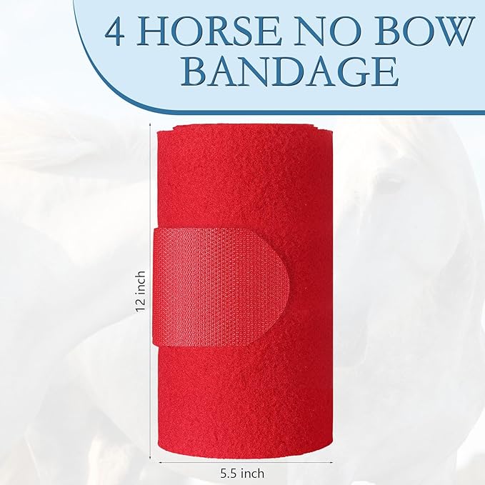 Set of 4 Horse No Bow Bandage 3D Contoured Standing Wrap Bandages Stable Nylon Horse Leg Wraps for Helping Prevent Horse from Tendon Damage and Keep Horses Clean and Safe(Red)