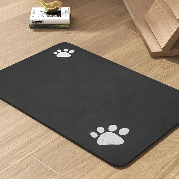 Pet Feeding Mat-Absorbent Dog Mat for Food and Water Bowl-No Stains Quick Dry Water Dispenser Mat-Dog Accessories Pet Supplies-Bowl for Messy Drinkers(Black,17"x28"