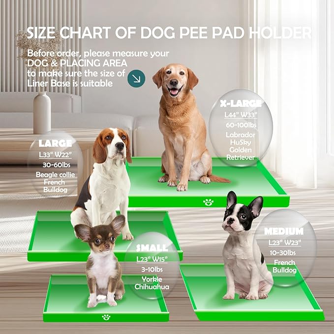 MEEXPAWS Dog Pee Pad Holder Foldable, Puppy Pad Holder Liner Base High Side, Dog Litter Box Indoor 44’’x33’’, Training Leak-Proof Easy Clean