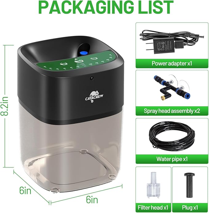 2.2L Reptile Mister with 2pcs Nozzles, Solo Reptile Mister System with Timer, Automatic Mister Fogger for Reptile Tank, Adjustable Terrarium Misting Humidifier for Reptiles/Amphibians