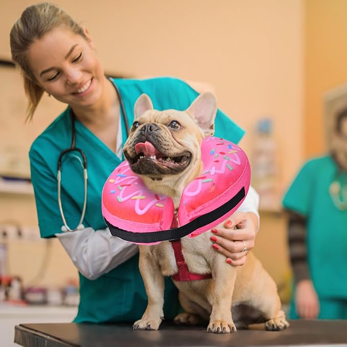 Katoggy Inflatable Dog Cone Collar for Dogs After Surgery, Soft Adjustable Blow up Donut Dog E-Collar for Small Medium Large Dog and Cats,Pink Donut,X-Large