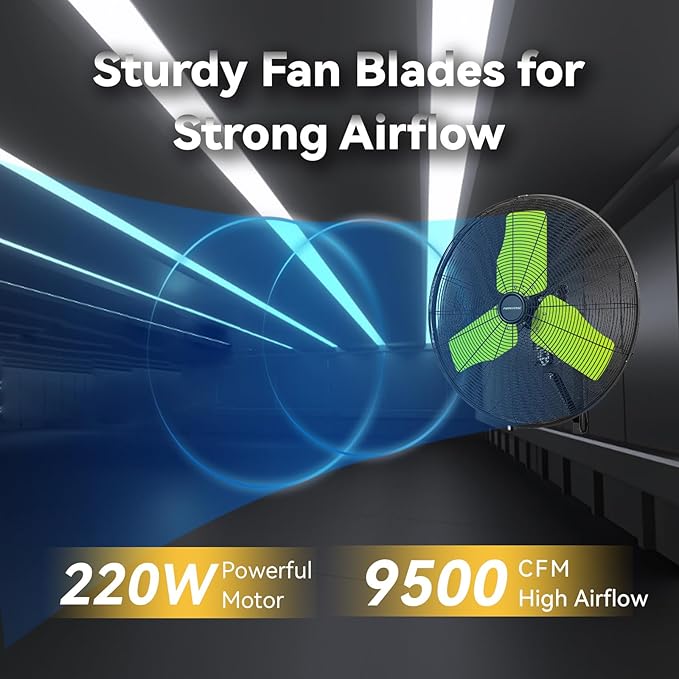 24 Inch 9500 CFM Waterproof Wall Fan Pro Series - Outdoor High Velocity Wall Mount Fan with Enclosed Motor for Residential, Warehouse, Patio, Shop, Garage, Barn UL Safety Listed
