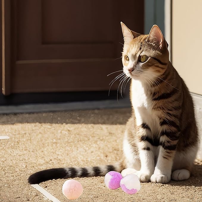 Cat Toy Balls, 50Pcs Premium Soft Pom Pom Balls for Kittens, 1,2'' Funny Interactive Cat Pompom Toys for Bored Indoor Cats Playing Plush Ball for Craft DIY Decorations, Cute Kitten Kitty Toys