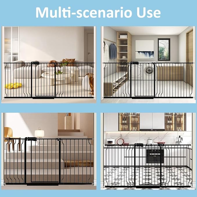 TSAYAWA Walk Through Baby Gate with Door, 52.76~62.2 Inch Wide Presure Mounted No Drill Metal Auto Close Child Gate for Stair Doorway - Indoor Outdoor Safty Gate for Toddler Dog Doggie, Black