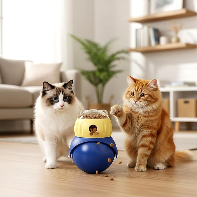 Cat Interactive Puzzle Toy, Adjustable Treat Dispenser for Indoor Cats, Safe Material Kitty Enrichment Toy for IQ Training, Mental Stimulation, Relieve Boredom, Gifts