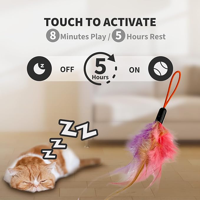 Interactive Cat Toys for Indoor Cats,Enrichment Stimulation Toys, Electric Hanging Door Clip Ribbon Kitty Toy,Automatic Play Chase Exercise Feather Toys for Bored Indoor Adult & Kitten Cats(White)
