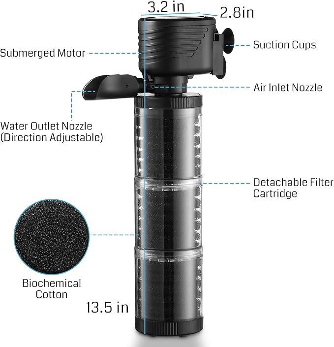 SainSmart XpertMatic 3 Stages 475 GPH Aquarium Filter for Up to 120 Gallon Fish Tank, Modern Style, Black ABS Material, Aquarium Filter, Pond Filter