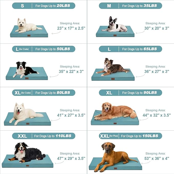 Outdoor Dog Bed for Medium Dogs, Waterproof Dog Bed for Medium Dogs Cats, Orthopedic Egg Crate Foam Pet Bed with Washable and Removable Oxford Cover, Light Blue