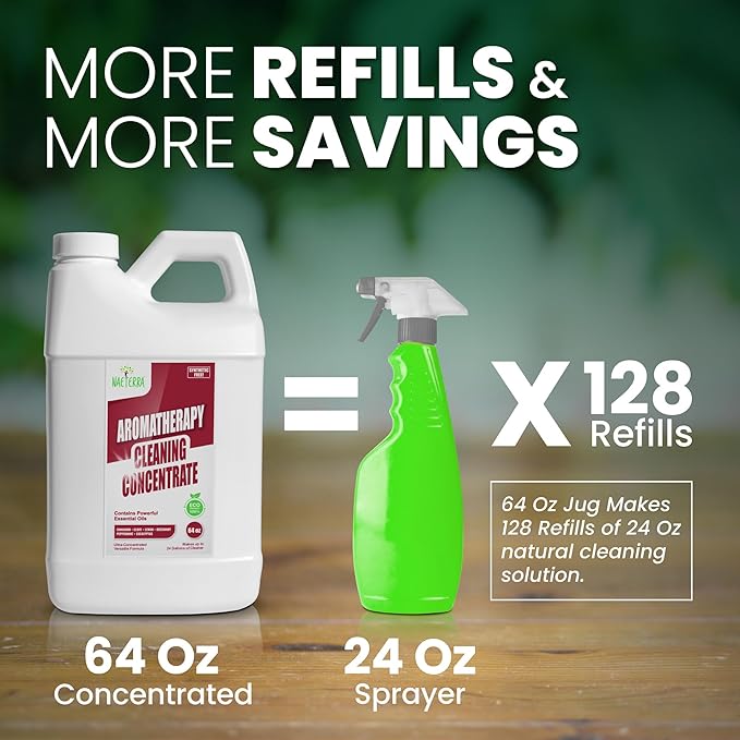 Naeterra Aromatherapy Cleaning Concentrate 64 oz Natural Multi-Surface Cleaner, Plant-Based and Biodegradable, Makes 24 Gallons, Cleaning Essential Oil Formula, Safe for Families and Pets