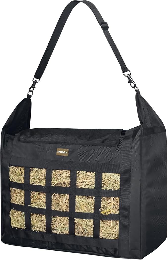 Hay Bag for Horses,Slow Feeder for Horse/Donkey/Goat, Premium 1680D Oxford Cloth,Easy to Fill and Hang with Extra Large Opening(Black)
