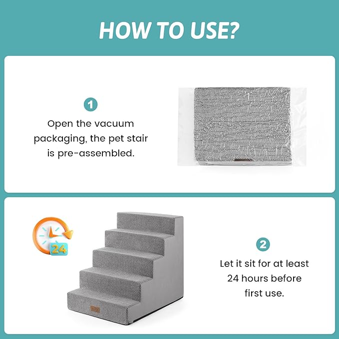 Dog Stairs for Small Dogs, 5 Tier Wider Pet Stairs for High Beds, 23.6" H Non-Slip Dog Steps for Old Cats, Puppies, Small Medium Dogs, 19.7x29.5x23.6 inch, Grey