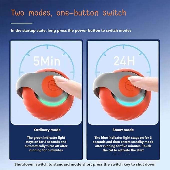 Speedy Tail 2.0 Cat Toy, Interactive Smart Ball for Indoor Cats, USB Charging (Orange+Dark Blue)