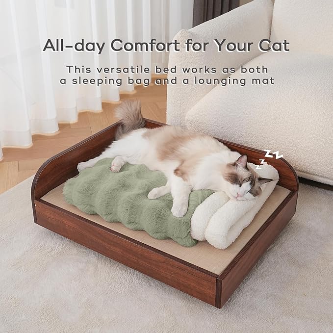 Cat Sleeping Bags for Indoor Cats Self Warming Cat Bed Fits up to 15 lbs Pets Soft Plush Warm Bed 360° Wrap Bag Washable Comfortable Pet Sleeping Bed 21" × 17" Green