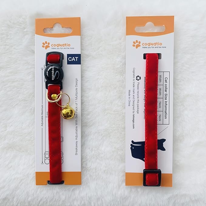 Safety Quick Release Cat Collars,Double Velvet with Bell Available in a Range Colors,Perfect for Your Kitty, Adjustable 20-30 cm