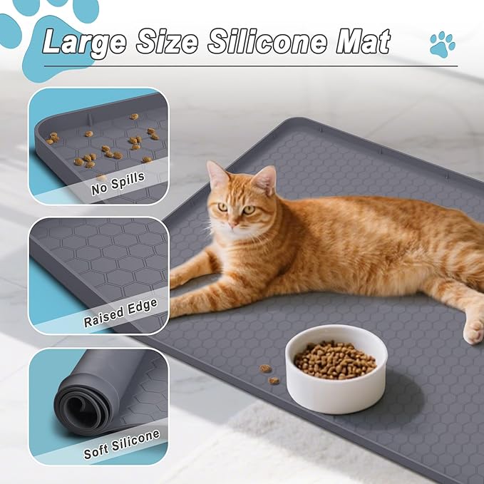 Pee Pad Tray Holder for Dogs, Extra Large Soft Silicone Pet Pad Holder 34" x 22" Pee Pads, Non-Slip High Edge for Leak-Proof Urine, Floor, Cat Litter Mat with 6 Clamps