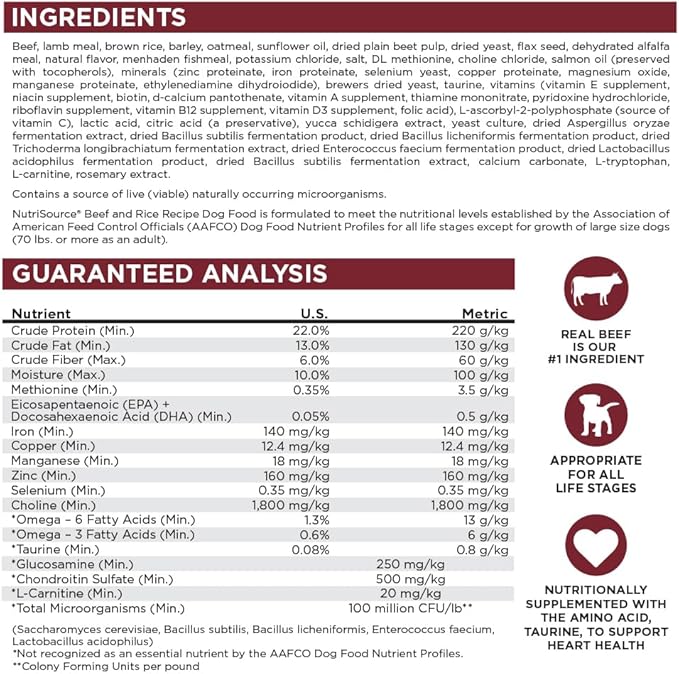 NutriSource Dry Dog Food, Beef and Rice, 26LB