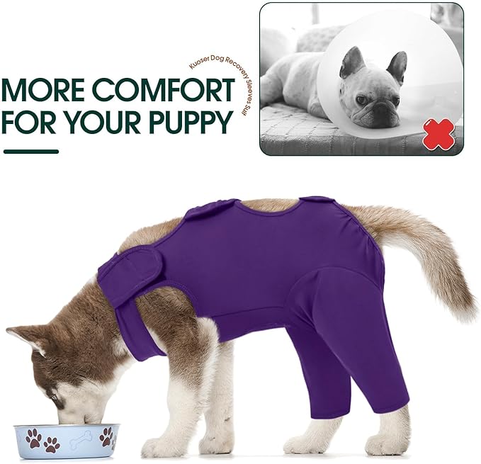 Kuoser Thigh Wound Sleeve for Dogs, Dog Recovery Sleeve for Back Legs, Pet Surgical Suit for Large Medium Small Dogs, Purple