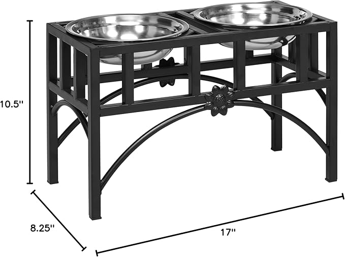 PawHut Elevated Dog Bowls, Double Stainless Steel Heavy Duty Dog Food Bowl Elevated Pet Feeding Station, 10.5" H