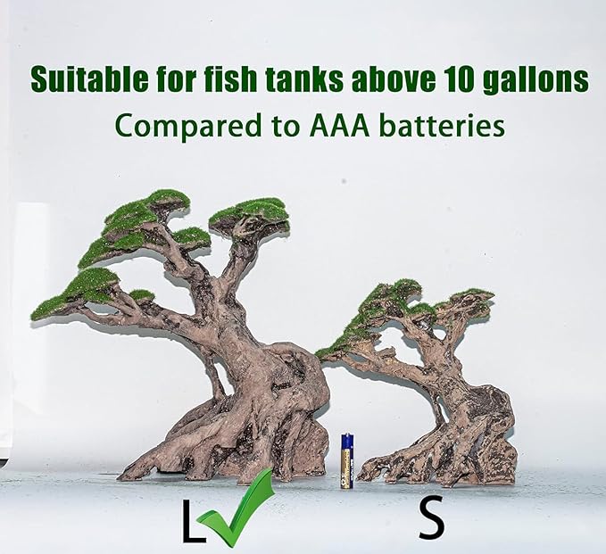 Novelsite Fish Tank Decorations - Large Bonsai Trees with Faux Moss- Aquarium Rocks Aquascaping- Made of Sandstone 17" x 8.6" x 5" Enhance Aquatic Landscape with Realistic Natural Look
