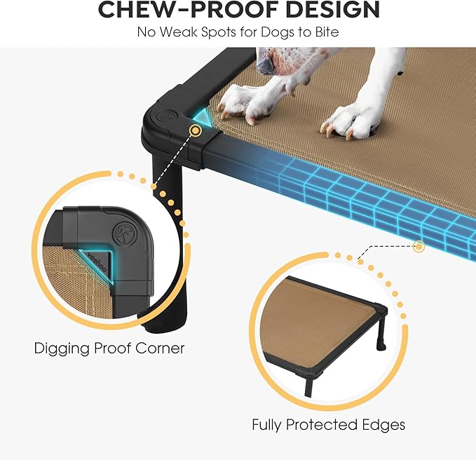 Veehoo Chew Proof Dog Cots - Large Dog Anti-Scratch Hammock Bed for Training, Off Ground, Cooling