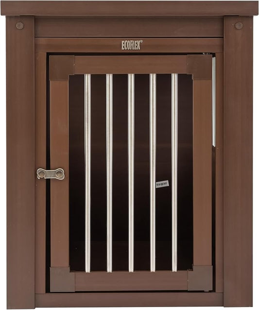 New Age Pet ECOFLEX Dog Crate End Table - Furniture-Style Pet Crate for Crate Trained Dogs - Stainless Steel Tubing & a Latched Closure - 10 Year Manufacturer's Warranty, Medium, Brown