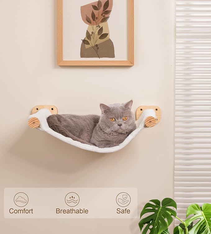 Cat Wall Hammock Shelves, Dual-Sided Cat Bed with Canvas & Plush Fabric, Wall Mounted Shelf for Large Cats, Space-Saving Perch for Lounging & Napping