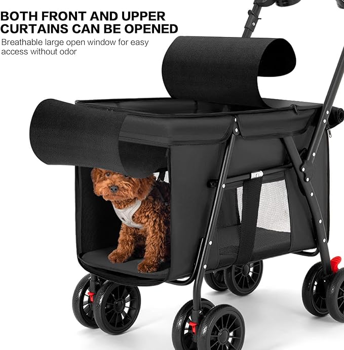 Pet Stroller Cat Dog Stroller Travel Folding Pet Carriers(Black)