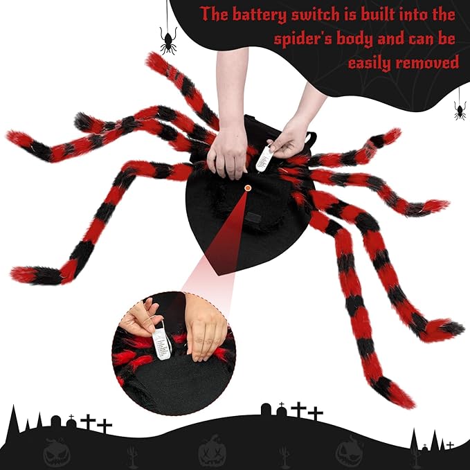 Dog Halloween Costume Large Breed, Furry Dog Spider Costume with 64 LED, Funny Halloween Dogs Costumes for Large Dogs Medium Pet Halloween Party Cosplay (Red)