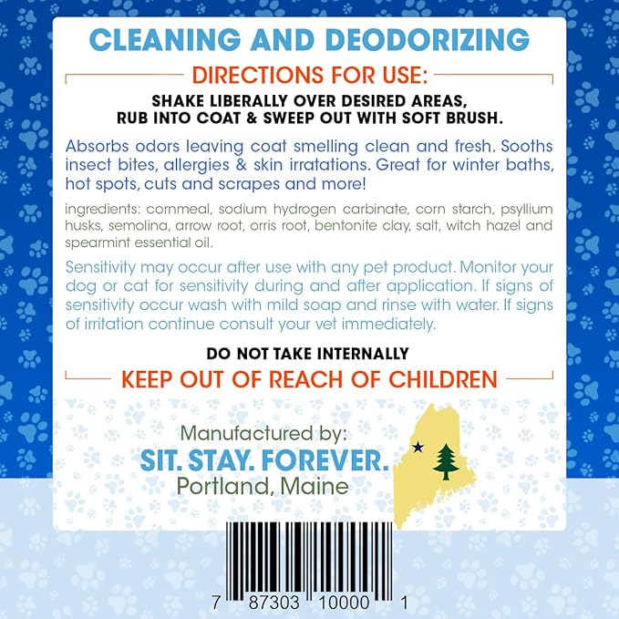 Sit Stay Forever Dry Powder Shampoo for Dogs, Dry Shampoo for Smelly Dogs and Cats, Talco para Perros y Gatos, Shampoo for Stinky and Itchy Skin, Waterless Dog Shampoo, 28 oz