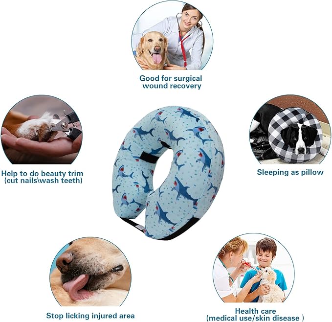 CuteBone Inflatable Dog Neck Donut with Removable Soft Fleece Covers for Small/Medium/Large Dogs and Cats After Surgery GWB05XL