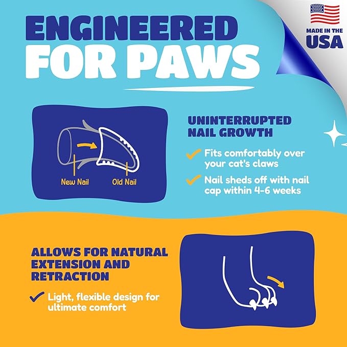 Soft Claws Cat Nail Caps for Medium Cats – (40 Caps, Blue & Green) - Made in USA - Veterinarian-Developed | Protects Furniture & Skin - Easy to Apply, Long-Lasting Anti-Scratch Soft Cat Claw Covers
