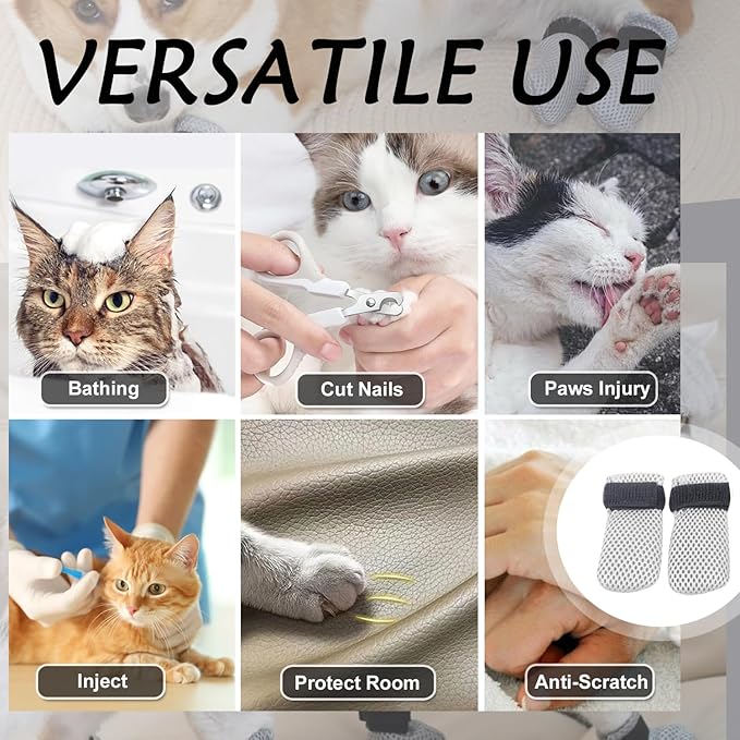 4 Pcs Cat Scratch Cover for Nursing Rehabilitation Boots Adjustable Bath Bath Gloves,to Prevent Scratching Suitable for Bathing, Feeding and Nail Trimming of Cats