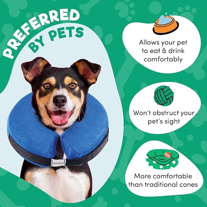 BENCMATE Inflatable Dog Cone Collar Alternative, Soft Dog Cone for Small Medium Large Dogs and Cats, Neck Recovery ECollar Donut Collar After Surgery (Medium+, Plaid)