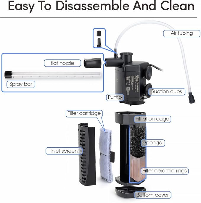 hygger Submersible Aquarium Power Filter 120 GPH for 10-20 Gallon Fish Tank Corner Internal Filter with Bio Ball Sponge 3-Stage Filtration System