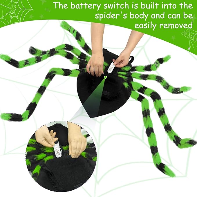 Dog Halloween Costume Large Breed, Furry Dog Spider Costume with 64 LED, Funny Halloween Dogs Costumes for Large Dogs Medium Pet Halloween Party Cosplay (Green)