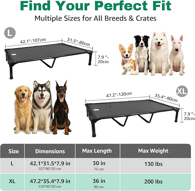Sytopia 47'' Outdoor Elevated Dog Bed for Extra Large Dogs, Chew-Proof Pet Camping Raised Cot with Breathable Mesh - Durable Frame, Cooling Hammock Style, Anti-Slip Base, Water-Resistant, Easy Clean