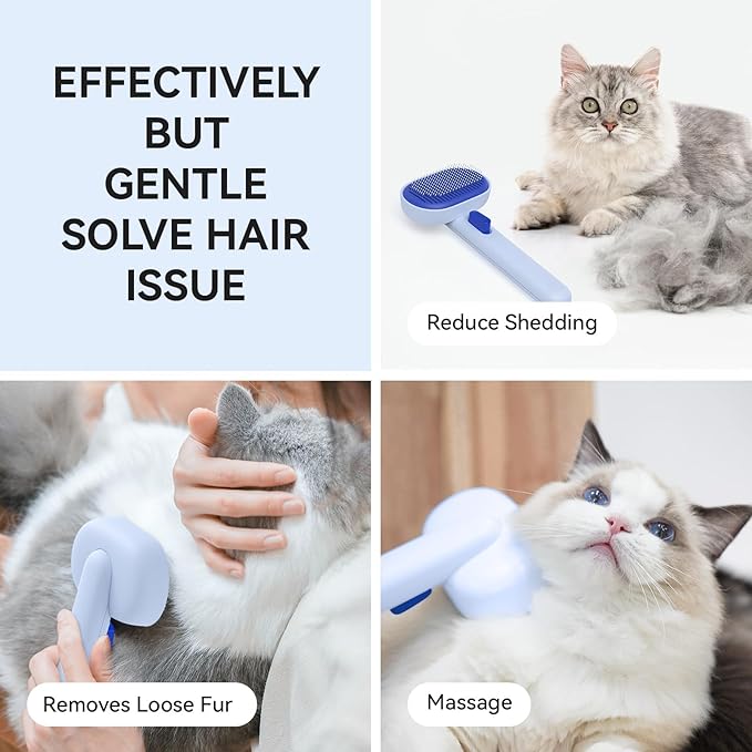 Aumuca Pet Coat Care for Horse Dog Cat, Cat Brushes for Indoor Cats, Horses Grooming Deshedding Brush, Pet Massage Removes Loose Fur, Blue